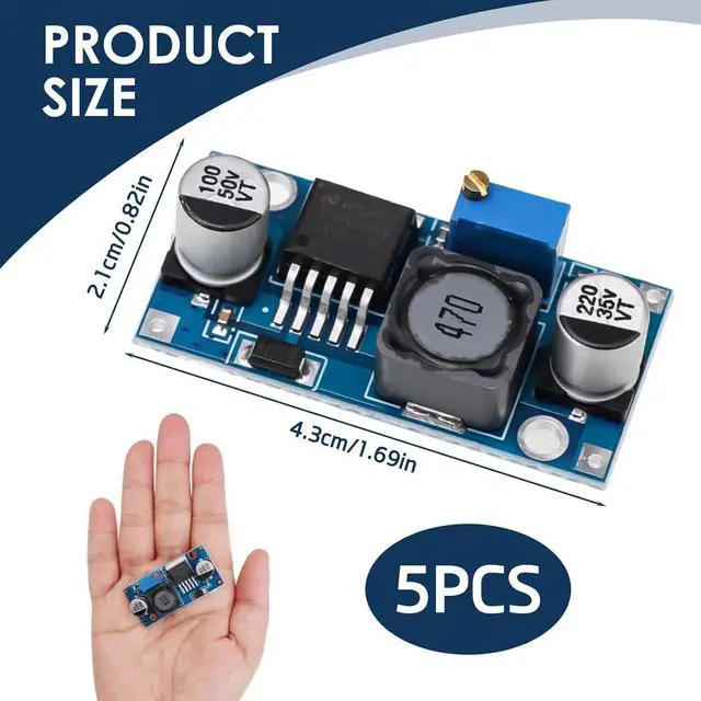 Alt view image 4 of 6 - Adjustable Buck Converter DC to DC Voltage Regulator, 5 Pack High Efficiency Power Supply Module Step Down Power Module 3.0V-40V Input to 1.5V-35V Output, 3A Max Current for DIY Electronic Projects