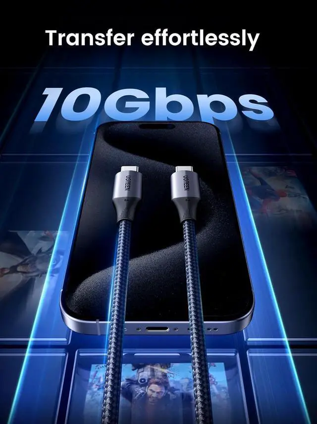 Alt view image 4 of 7 - UGREEN USB C to USB C 3.2 Gen 2 Cable, 4K Video Monitor Display USB C Cable 10Gbps Data Transfer, 240W PD Fast Charging for iPhone 16/15, Samsung Galaxy S24/S23, MacBook Pro, iPad Pro, Dell XPS, 3.3FT