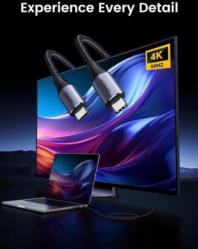 Alt view image 3 of 7 - UGREEN USB C to USB C 3.2 Gen 2 Cable, 4K Video Monitor Display USB C Cable 10Gbps Data Transfer, 240W PD Fast Charging for iPhone 16/15, Samsung Galaxy S24/S23, MacBook Pro, iPad Pro, Dell XPS, 3.3FT