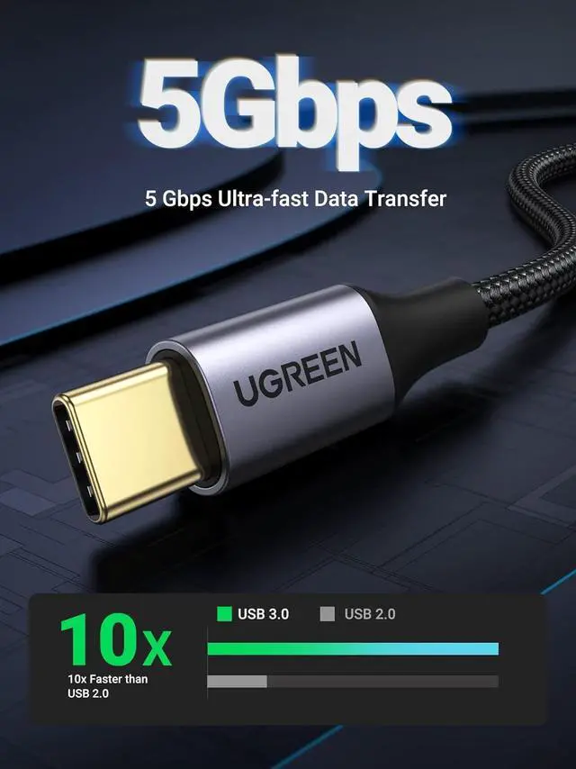 Alt view image 2 of 7 - UGREEN USB to USB C Cable USB C 3.0 Cable 5Gbps Data Transfer Type C Cable Fast Charging Nylon Braided Cord for Android Auto/iPhone 16/Galaxy S21 S20 A53 A71/iPad Mini 6/Switch/PS5 Controller, 3.3FT