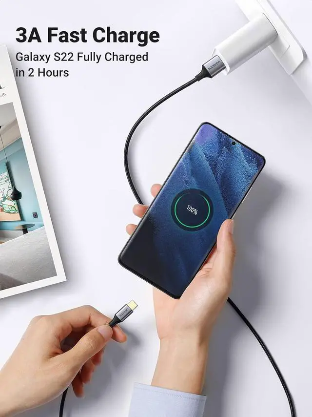 Alt view image 3 of 7 - UGREEN USB to USB C Cable USB C 3.0 Cable 5Gbps Data Transfer Type C Cable Fast Charging Nylon Braided Cord for Android Auto/iPhone 16/Galaxy S21 S20 A53 A71/iPad Mini 6/Switch/PS5 Controller, 3.3FT