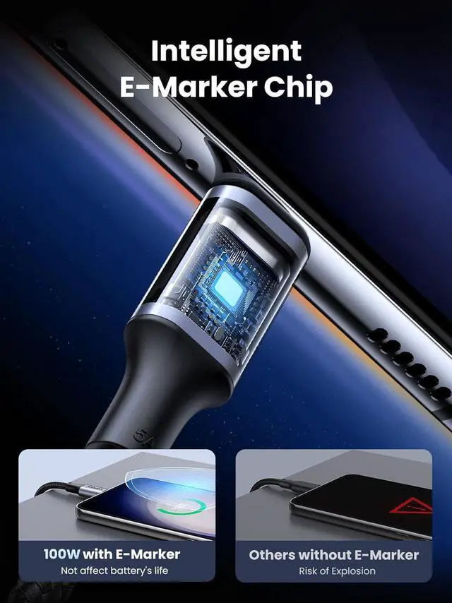 Alt view image 4 of 7 - UGREEN USB C to USB C Cable, 100W 2-Pack USB C Charger Cable for iPhone 16/16 Plus/16 Pro/16 Pro Max/15, MacBook Pro, iPad Pro, Dell XPS, Samsung Galaxy S24/S23/S22 Ultra, Switch, Pixel, 1.6FT Black