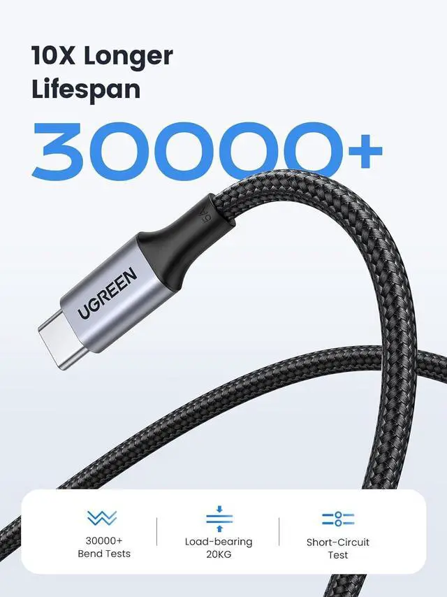 Alt view image 5 of 7 - UGREEN USB C to USB C Cable, 100W 2-Pack USB C Charger Cable for iPhone 16/16 Plus/16 Pro/16 Pro Max/15, MacBook Pro, iPad Pro, Dell XPS, Samsung Galaxy S24/S23/S22 Ultra, Switch, Pixel, 6.6FT Black