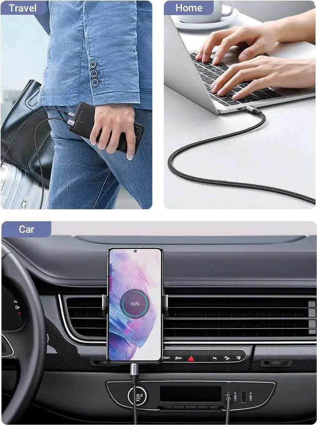 Alt view image 3 of 7 - UGREEN USB to USB C Cable, Car Carplay Cable USB A to Type C Cable Fast Charging Braided USB C Cord Compatible with iPhone 16/16 Plus/16 Pro/15, Samsung Galaxy S24/S23, Pixel 8/7, 1.6FT