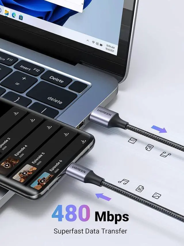 Alt view image 7 of 7 - UGREEN USB to USB C Cable, Car Carplay Cable USB A to Type C Cable Fast Charging Braided USB C Cord Compatible with iPhone 16/16 Plus/16 Pro/15, Samsung Galaxy S24/S23, Pixel 8/7, 1.6FT