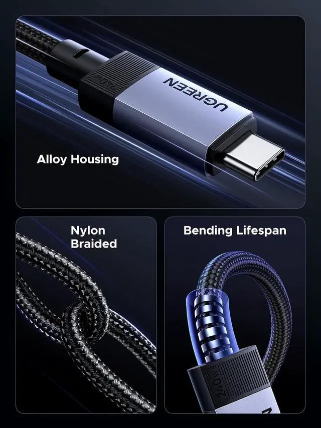 Alt view image 5 of 7 - UGREEN 240W USB C Cable Gen2 10Gbps USB 3.2, 4K 60Hz Video Output Fast Charging Compatible with iPhone 16/15/14 Pro Max, NVMe SSD, Monitor, Galaxy S25/S24/S23 Ultra, MacBook Pro, 3.3FT