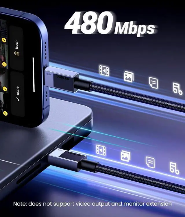 Alt view image 7 of 7 - UGREEN USB C to USB C Cable, 100W USB C Cable Fast Charging, Type C Cord USB C Charger Cable for iPhone 16/16 Pro/16 Pro Max/15, MacBook Pro/Air, Galaxy S24/S23, iPad Pro/Air, Pixel 8, 10FT