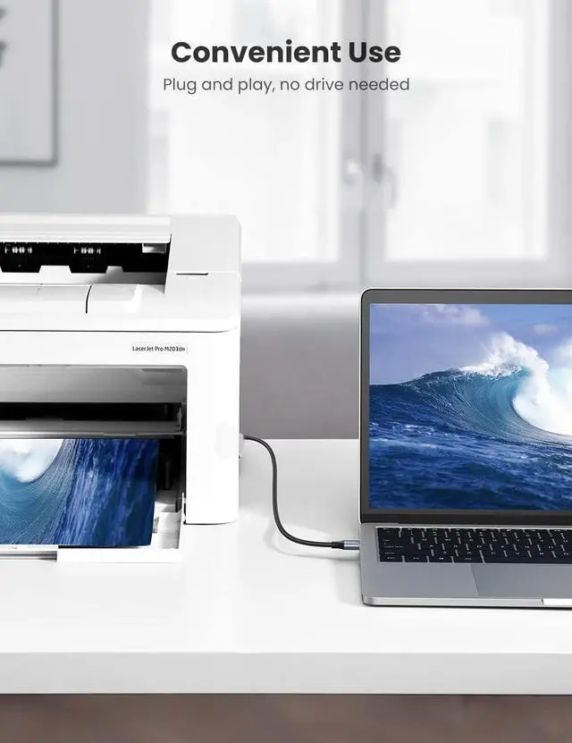 Alt view image 5 of 7 - UGREEN USB Printer Cable 15FT Bundle with 6.6FT USB A-Male to B-Male Cord Scanner Cord Nylon Braided Compatible with HP, Epson, Canon, Dell, Brother, Lexmark, Xerox, Samsung, Piano, DAC and More