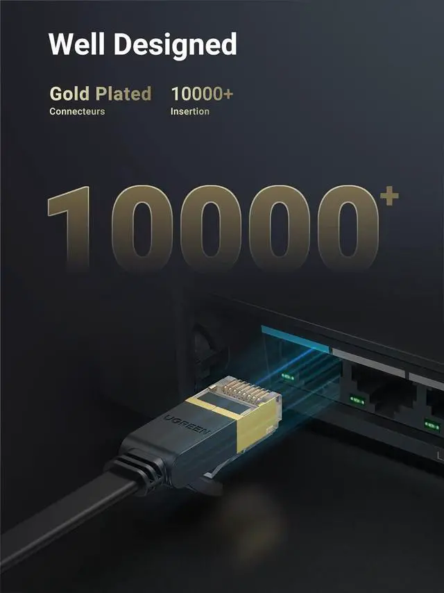 Alt view image 6 of 7 - UGREEN Cat 7 Ethernet Cable, 3FT Ethernet Cable with 10Gbps High Speed, 100% Pure Copper Wire and Gold-Plated Connectors, Flat Design, Compatible with Gaming PS5/4/3 Xbox PC Laptop Modem Router