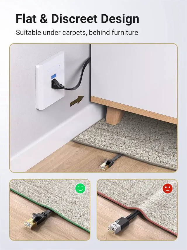 Alt view image 4 of 7 - UGREEN Cat 7 Ethernet Cable, 6FT Ethernet Cable with 10Gbps High Speed, 100% Pure Copper Wire and Gold-Plated Connectors, Flat Design, Compatible with Gaming PS5/4/3 Xbox PC Laptop Modem Router