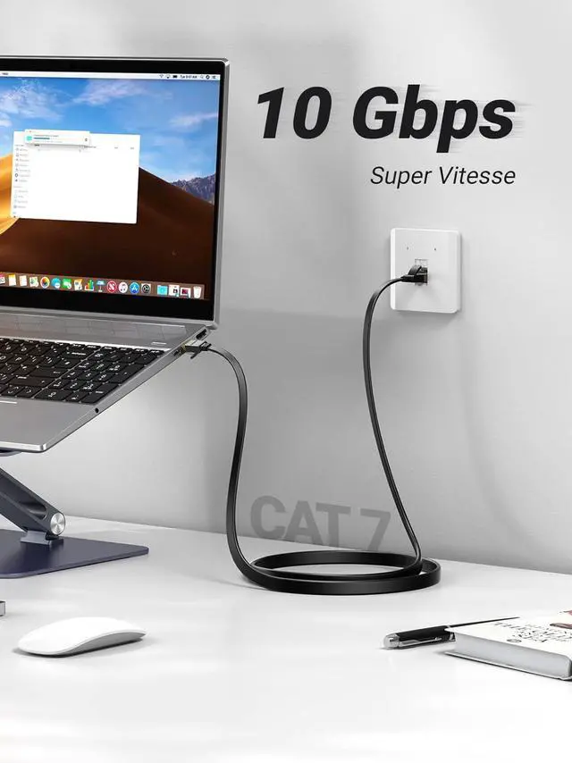Alt view image 2 of 7 - UGREEN Cat 7 Ethernet Cable, 15FT Ethernet Cable with 10Gbps High Speed, 100% Pure Copper Wire and Gold-Plated Connectors, Flat Design, Compatible with Gaming PS5/4/3 Xbox PC Laptop Modem Router