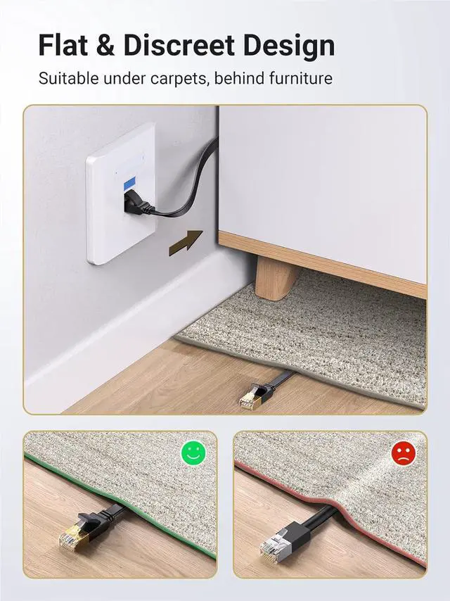 Alt view image 4 of 7 - UGREEN Cat 7 Ethernet Cable, 15FT Ethernet Cable with 10Gbps High Speed, 100% Pure Copper Wire and Gold-Plated Connectors, Flat Design, Compatible with Gaming PS5/4/3 Xbox PC Laptop Modem Router