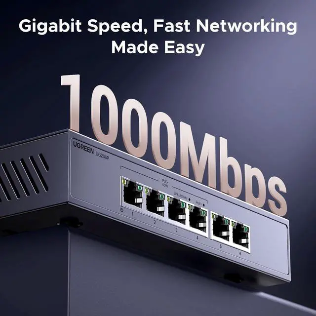 Alt view image 4 of 7 - UGREEN Cat 8 Ethernet Cable 6FT Bundle with 6 Port PoE Switch