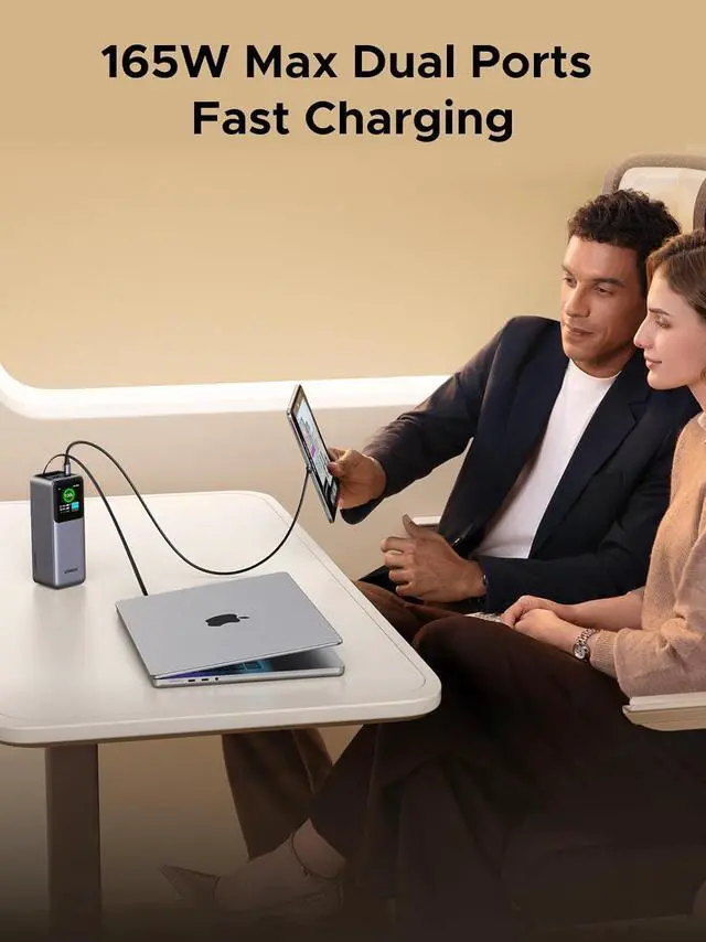Alt view image 3 of 7 - UGREEN Nexode Power Bank 20000mAh 165W with Built-in USB C Cable Laptop Travel Portable Charger, 100W Input, Fast Charging for MacBook Pro/Air/iPhone 16/iPad Pro/Galaxy S25 Ultra/Dell/HP and More