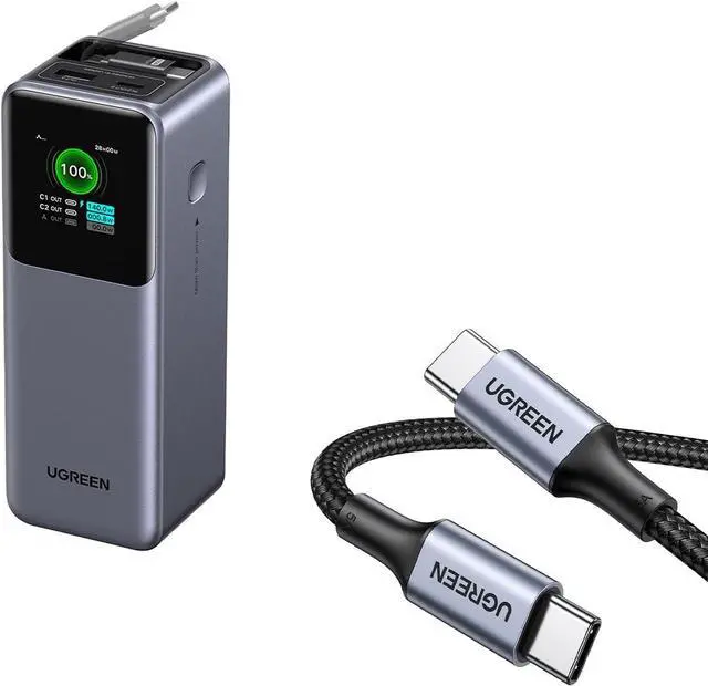 Main image of UGREEN 165W Power Bank + 2-Pack 100W Braided USB-C Cables