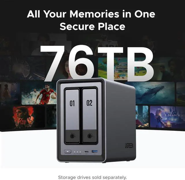 Alt view image 3 of 7 - UGREEN NASync DXP2800 2-Bay Desktop NAS, Intel N100 Quad-core CPU, 8GB DDR5 RAM, 2.5GbE, 2 * M.2 NVMe Slots, 4K HDMI, Network Attached Storage (Diskless)