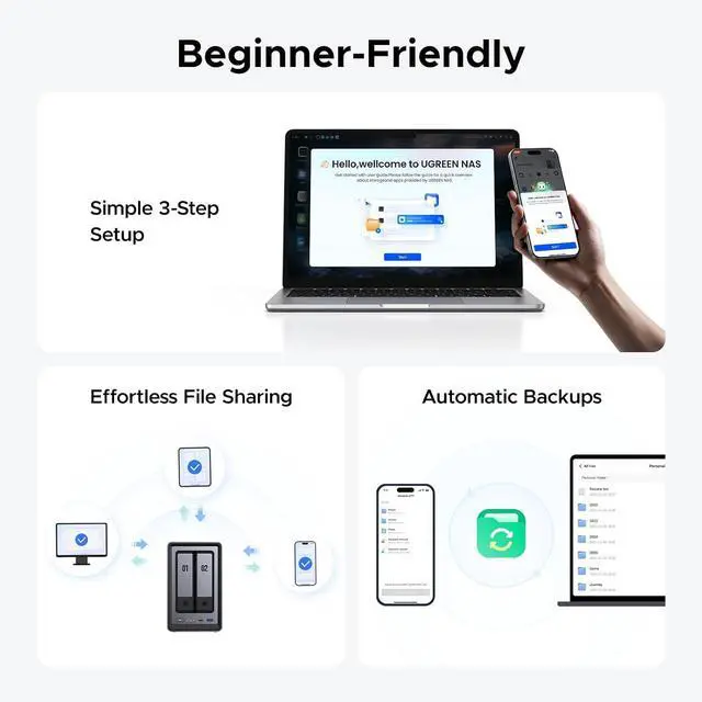 Alt view image 4 of 7 - UGREEN NASync DXP2800 2-Bay Desktop NAS, Intel N100 Quad-core CPU, 8GB DDR5 RAM, 2.5GbE, 2 * M.2 NVMe Slots, 4K HDMI, Network Attached Storage (Diskless)