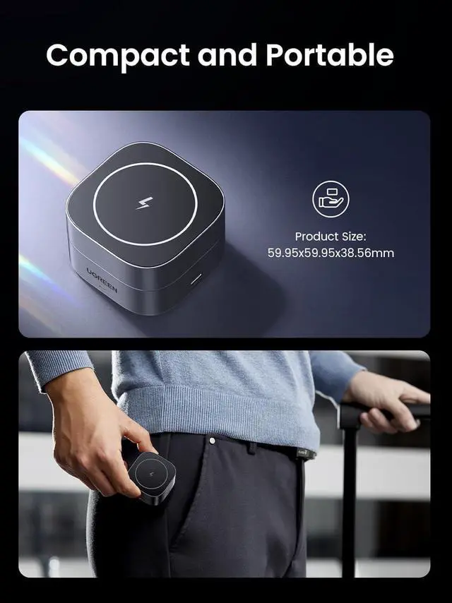 Alt view image 7 of 7 - UGREEN MagFlow Magnetic Foldable Charging Station, 2-in-1 Fast Wireless Charger Compatible with iPhone 16 15 14 13 12, Airpods3 2 Pro (No AC Adapter)