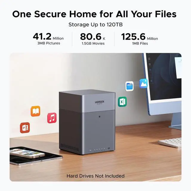 Alt view image 2 of 7 - UGREEN NAS DH4300 Plus 4-Bay Desktop NAS, Support Capacity up to 120TB, Remote Access, AI Photo Album, Beginner Friendly System, 8GB LPDDR4X RAM, 2.5GbE, 4K HDMI, Network Attached Storage (Diskless)
