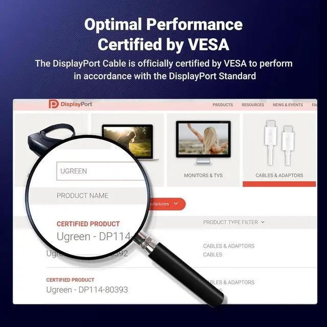 Alt view image 2 of 7 - UGREEN VESA Certified 8K DisplayPort Cable 6.6FT, DP 1.4 Displayport to Displayport Cable Support 8K@60Hz, 4K@240Hz, FreeSync, G-Sync, HDR, 32.4Gbps for HDTVs, Displays, Monitors, Graphics, PC