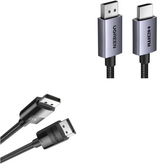 Main image of UGREEN VESA Certified 8K DisplayPort Cable 6.6FT, DP 1.4 Displayport to Displayport Bundle 4K DisplayPort to HDMI Cable 1080P@120Hz, Active DP 1.2 to HDMI 1.4 Cord