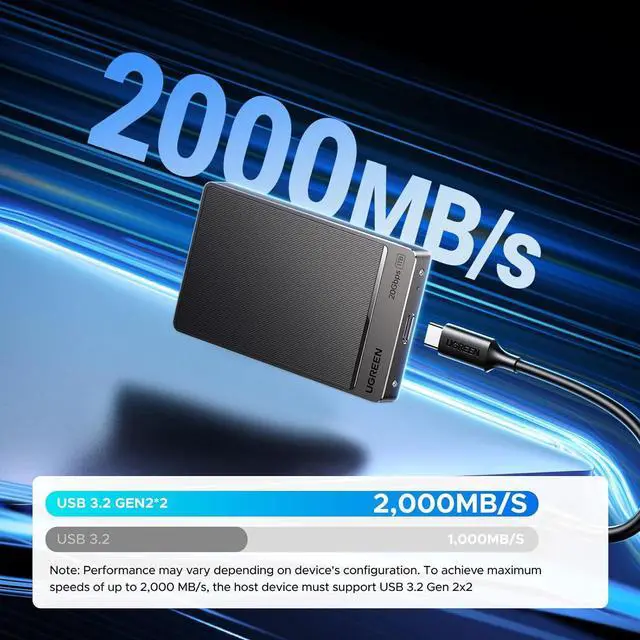 Alt view image 2 of 7 - UGREEN 1TB Portable SSD UP to 2000MB/s, USB C SSD External Hard Drive with USB 3.2 Gen 2x2, External Solid State Drive Compatible with iPhone 16, PC, Windows, MAC, Xbox, PS3/4