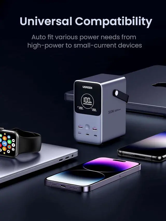 Alt view image 7 of 7 - UGREEN 300W 48,000mAh Portable Charger Power Bank with Smart Digital Display, Lighting and SOS Mode, 153Wh 5 Ports USB C Battery Pack for Outdoor Camping and Home Backup for Laptop and More