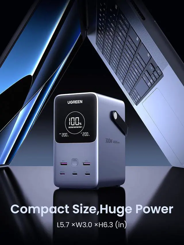 Alt view image 6 of 7 - UGREEN 300W 48,000mAh Portable Charger Power Bank with Smart Digital Display, Lighting and SOS Mode, 153Wh 5 Ports USB C Battery Pack for Outdoor Camping and Home Backup for Laptop and More