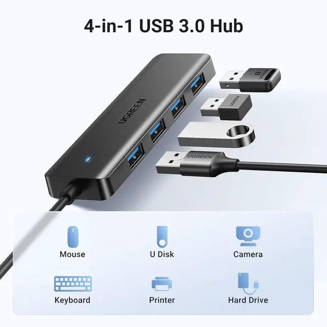 Alt view image 2 of 7 - UGREEN USB 3.0 Hub, 4 Ports USB A Splitter Ultra-Slim USB Expander for Mouse, Keyboard, Flash Drive, U Disk, Printer Compatible with Laptop, Desktop PC, Xbox, PS5, and More