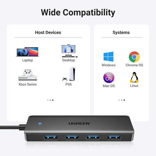 Alt view image 5 of 7 - UGREEN USB 3.0 Hub, 4 Ports USB A Splitter Ultra-Slim USB Expander for Mouse, Keyboard, Flash Drive, U Disk, Printer Compatible with Laptop, Desktop PC, Xbox, PS5, and More