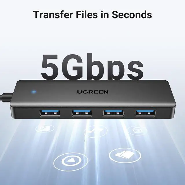 Alt view image 3 of 7 - UGREEN USB 3.0 Hub, 4 Ports USB A Splitter Ultra-Slim USB Expander for Mouse, Keyboard, Flash Drive, U Disk, Printer Compatible with Laptop, Desktop PC, Xbox, PS5, and More
