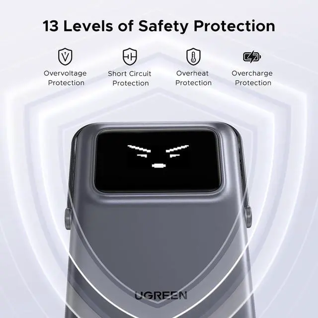 Alt view image 7 of 7 - UGREEN Uno 10000mAh Magnetic Portable Charger, Qi 7.5W Wireless Power Bank, PD 20W USB C Battery Pack with Foldable Stand and TFT Display MagSafe Compatible iPhone 16/15 /14/13/12 Series, Black