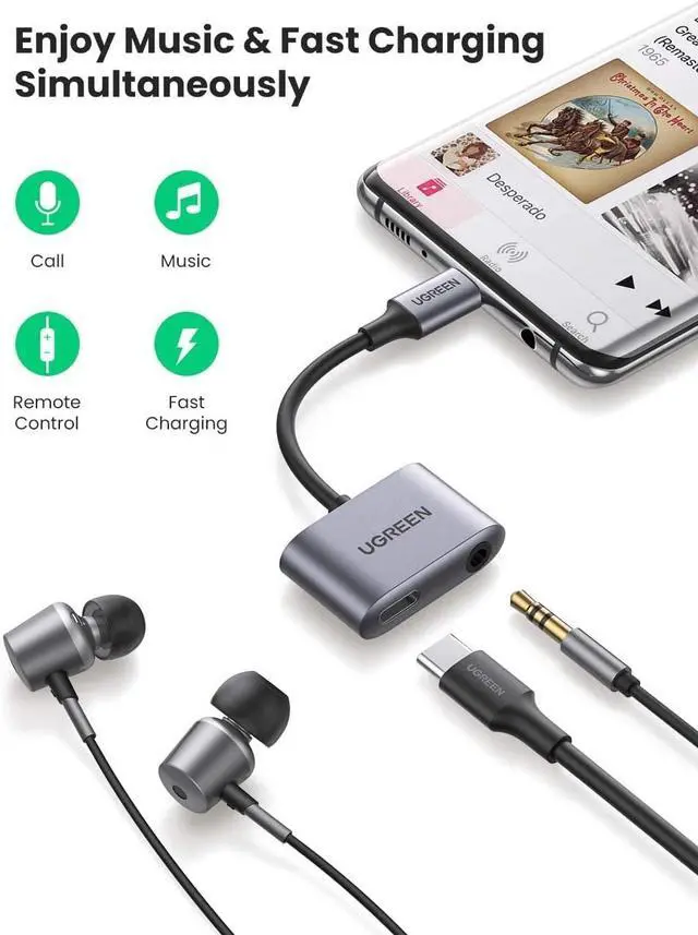 Alt view image 5 of 7 - UGREEN Braided USB C to 3.5mm Audio Adapter and 2 in 1 USB C to 3.5mm Headphone and Charger Adapter Bundle
