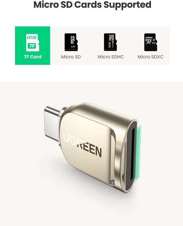 Alt view image 5 of 7 - UGREEN USB C Micro SD Card Reader, Type C to Micro SD Card Adapter with Zinc Alloy External, Portable SD Card Reader USB C for TF Micro SDHC SDXC, Compatible with Samsung/Mac/iPad Pro/iPhone 15 16