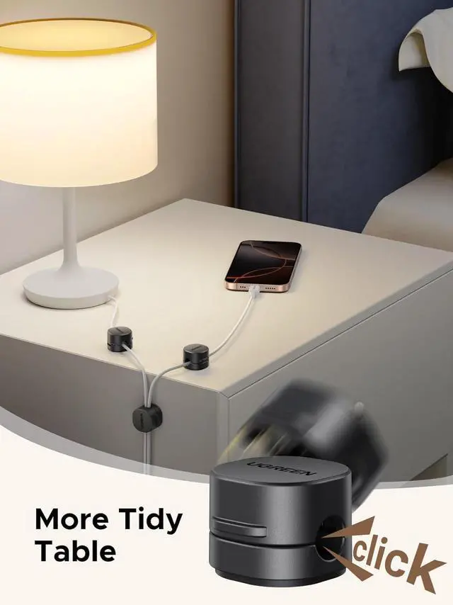 Alt view image 3 of 7 - UGREEN Cable Organizer Clips, Adhesive Cable Management - 6-Pack Strong Magnetic Cord Holder for Desk to Keep Phone Charging Cables, Computer Cords, and Various Cord Organized for Nightstand, Black