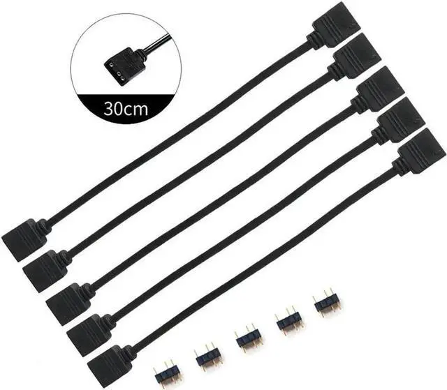 Main image of 5 Pack RGB Extension Cable 1FT, 3-Pin Female to Female LED Strip Connector w/ Gender Changer Adapter for 5V RGB/RGBW LED Light Strips, PC Case, Motherboard, DIY Lighting