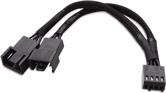 Main image of 6-Inch Black Sleeved PWM Fan Splitter Cable (1 to 2) 4-Pin Motherboard Power Hub Adapter for PC Case Fans, CPU Coolers, RGB Fans Durable Mesh Jacket