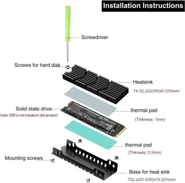 Alt view image 6 of 7 - M.2 Heatsink for NVMe SSD - PS5 & PC Cooling with Thermal Pad (2280 PCIe Gen3/Gen4) - Compatible Samsung 980/990 PRO, WD SN850/SN750, Seagate FireCuda 530 - Aluminum Heat Sink Cooler