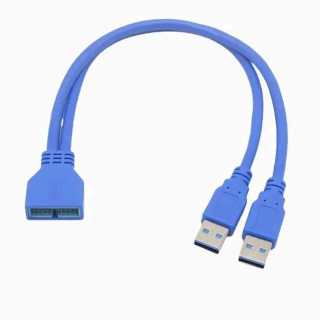 Alt view image 2 of 2 - 20-Pin to Dual USB 3.0 Male Adapter Cable - Motherboard USB 3.0 19-Pin Header to 2x USB-A Male Converter for PC Case Front Panel, Internal USB Hub Expansion