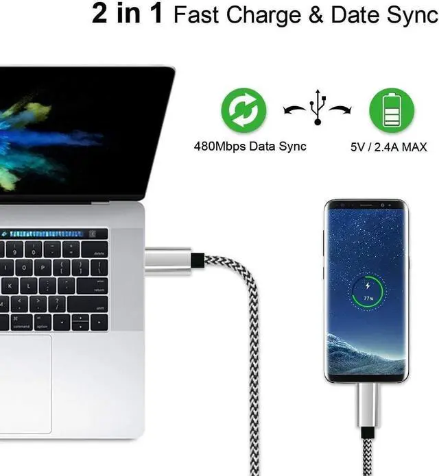 Alt view image 5 of 7 - DIXSG USB Type-C Charger Cable, 15FT Long Braided USB-A to USB-C Charging Cord, Compatible with Samsung Galaxy, Google Pixel, LG, Nintendo Switch, MacBook