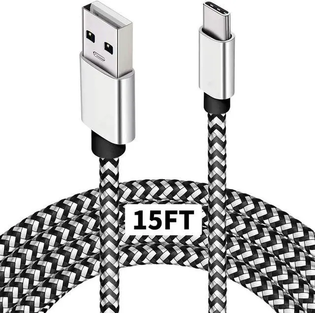 Alt view image 2 of 7 - DIXSG USB Type-C Charger Cable, 15FT Long Braided USB-A to USB-C Charging Cord, Compatible with Samsung Galaxy, Google Pixel, LG, Nintendo Switch, MacBook