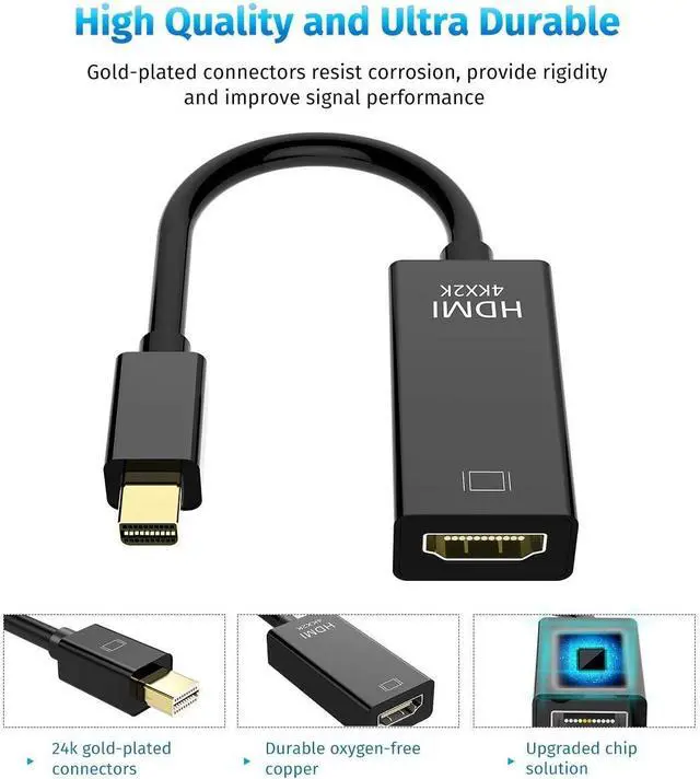 Alt view image 2 of 7 - DIXSG Mini DisplayPort to HDMI Adapter 2-Pack, 4K UHD Thunderbolt-Compatible Converter with Gold-Plated Connectors for MacBook, Mac Mini, and Surface Pro