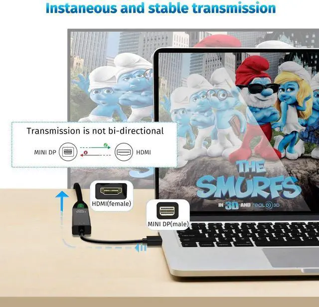 Alt view image 7 of 7 - DIXSG Mini DisplayPort to HDMI Adapter 2-Pack, 4K UHD Thunderbolt-Compatible Converter with Gold-Plated Connectors for MacBook, Mac Mini, and Surface Pro