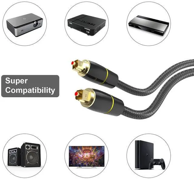 Alt view image 4 of 7 - DIXSG Digital Optical Audio Cable 6.6FT (2M), Toslink Fiber Optic Cable for Soundbar, TV, PS4, Xbox, Home Theater, and Stereo System  Black