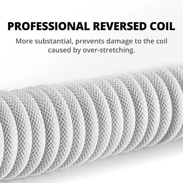 Alt view image 5 of 7 - DIXSG Custom Coiled USB-C Cable for Mechanical Gaming Keyboard, Double-Sleeved with Detachable Metal Aviator Connector, 1.5M USB-C to USB-A, White