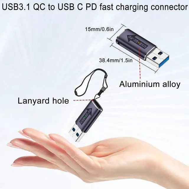 Alt view image 2 of 7 - DIXSG 2-Pack USB 3.1 Male to USB-C Female PD Adapters, Quick Charge to USB-C Converter, Fast Charging Alloy Connector, Grey