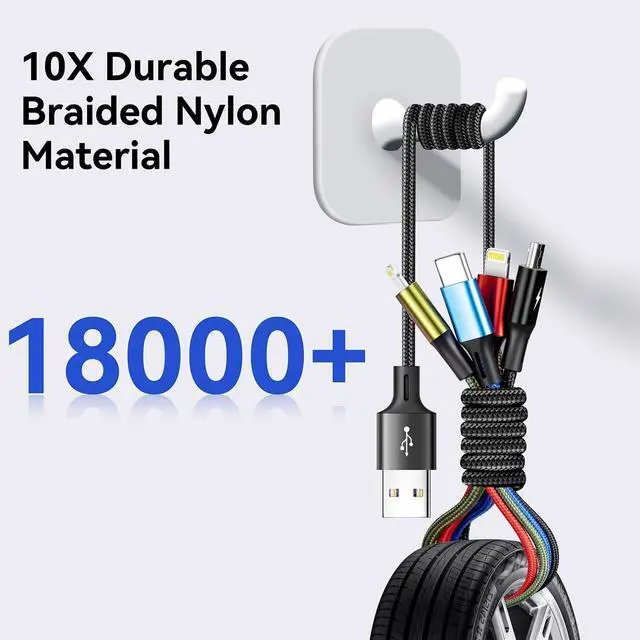 Alt view image 5 of 7 - DIXSG 4-in-1 Multi Charging Cable (2-Pack, 4FT), 3.5A Fast Charging Braided Cord with USB-C/Micro/Lightning Compatible for iPhone, Samsung Galaxy, Tablets & More