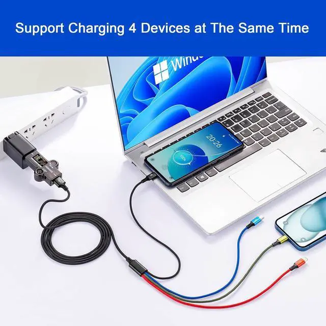 Alt view image 4 of 7 - DIXSG 4-in-1 Multi Charging Cable (2-Pack, 4FT), 3.5A Fast Charging Braided Cord with USB-C/Micro/Lightning Compatible for iPhone, Samsung Galaxy, Tablets & More