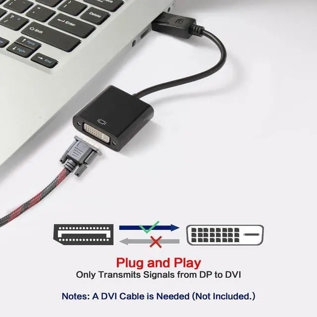 Alt view image 5 of 7 - DIXSG DisplayPort to DVI Adapter, 1080P Gold-Plated DP (Male) to DVI-D (Female) Converter Cable, Compatible with PC, Laptop, Desktop, Monitor, HDTV & Projector