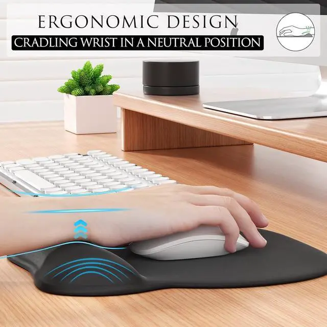 Alt view image 3 of 7 - DIXSG Ergonomic Gel Wrist Rest Mouse Pad, Comfortable Mousepad with Non-Slip PU Base, Pain Relief Support for Computer, Laptop, Office & Home Black (9.4 x 8.2 in)